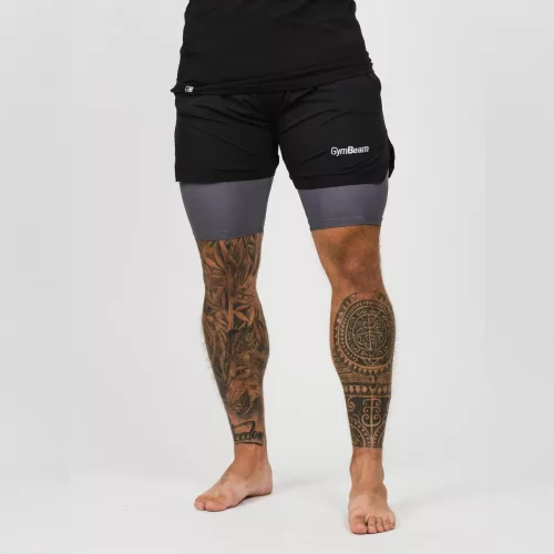 2in1 Black Grey férfi rövidnadrág - M - fekete - GymBeam