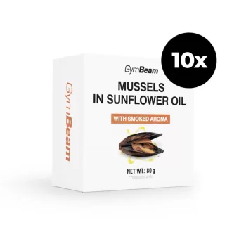   Kagyló napraforgóolajban füstölt aromával - 10 x 80 g - GymBeam