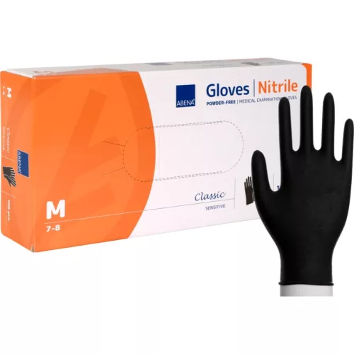 Nitril vizsgáló kesztyű - fekete M 100db (púdermentes)
